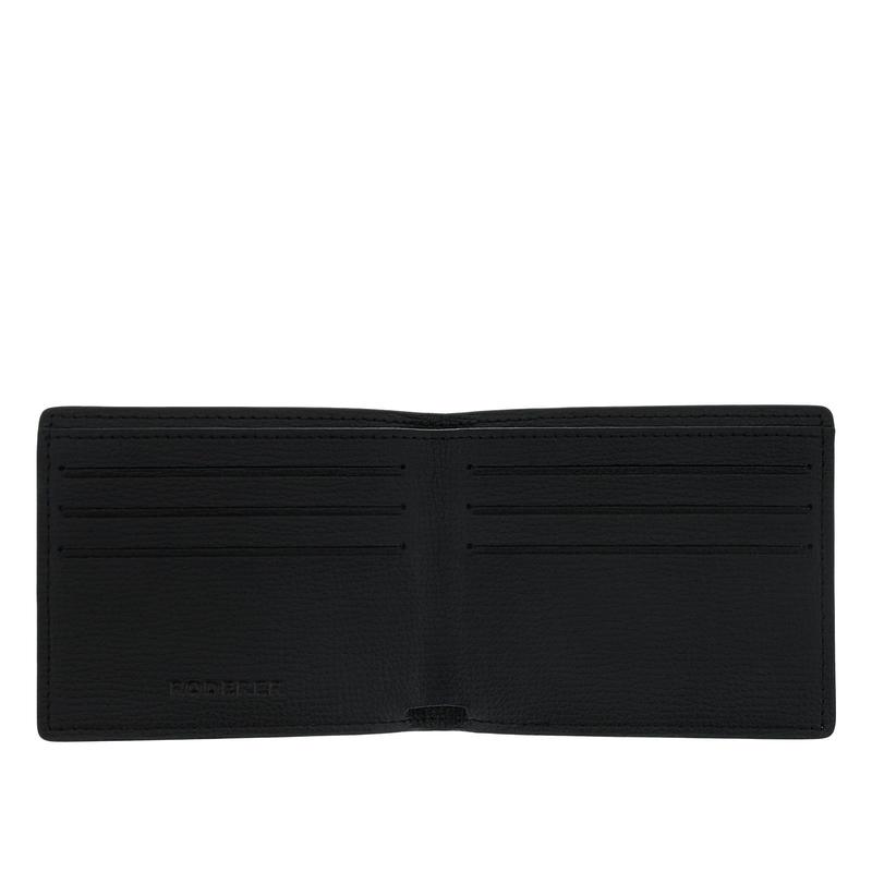 ロデレールの表に縫い目のない６CC二つ折り革財布ブラックの開いた状態